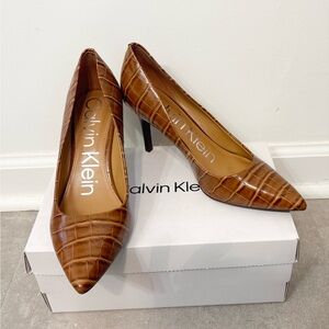 Calvin Klein Gayle2 Croc-Embossed Tan Heels